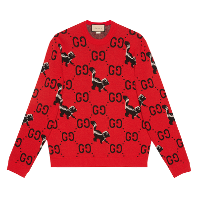 Gucci GG And Skunk Wool Knit Sweater 'Red'