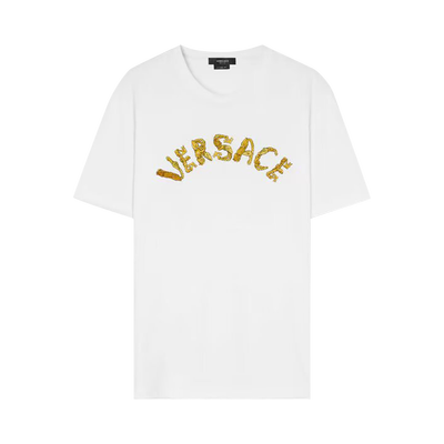 Versace Logo Embroidered Jersey T-Shirt 'Optical White'