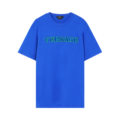 Versace Embroidered Rug Stitch Jersey T-Shirt 'Bright Blue'