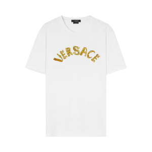 Versace Logo Embroidered Jersey T-Shirt 'Optical White'